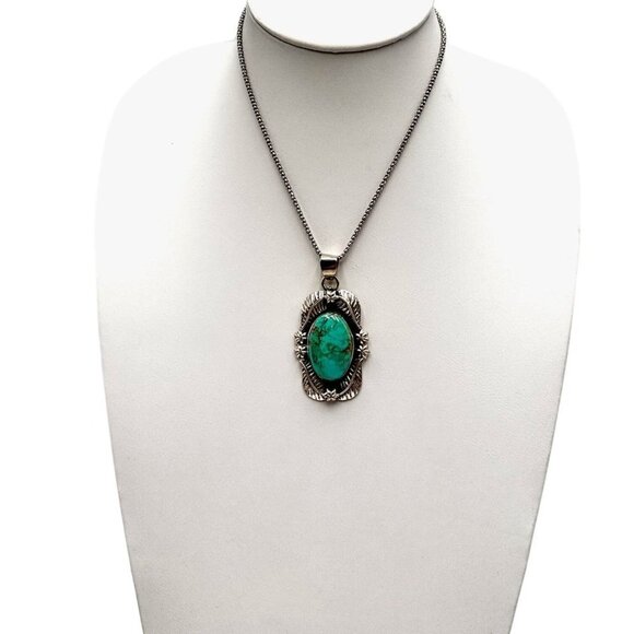 Blue Turquoise Brown Matrix 925 Sterling Silver Pendant 16" Necklace 30 Grams - Picture 4 of 8